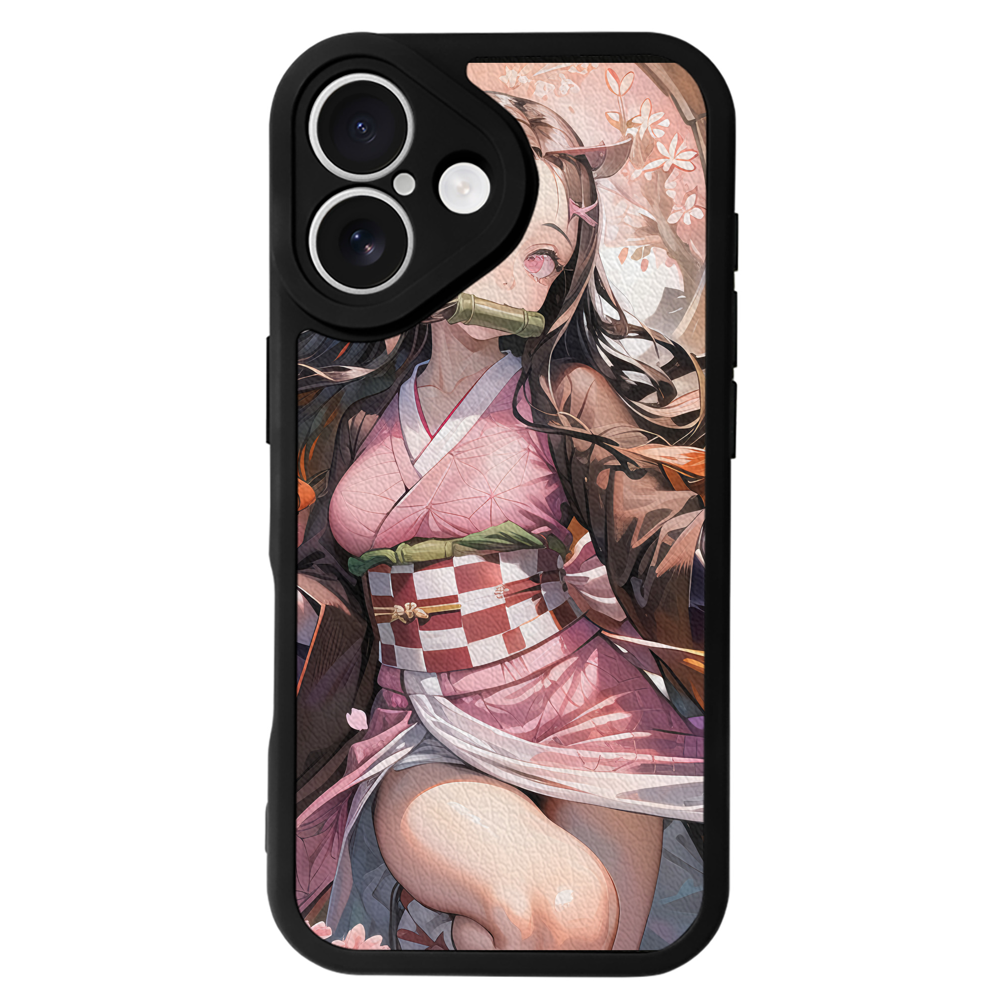 （画像用） 鬼滅の刃（きめつのやいば）竈門 禰󠄀豆子／かまど ねずこ Kamado Nezuko 【iPhone 16シリーズ対応】シリコンスマホケース（レザー調） 材質：シリコン